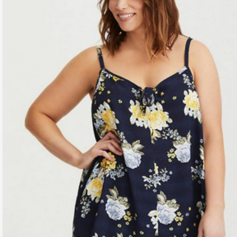 Torrid Blue & yellow floral navy tank top w/ bow 2
